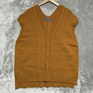 Anthropologie Cable Knit Sweater Vest Womens One Size Orange Brown Oversized EUC